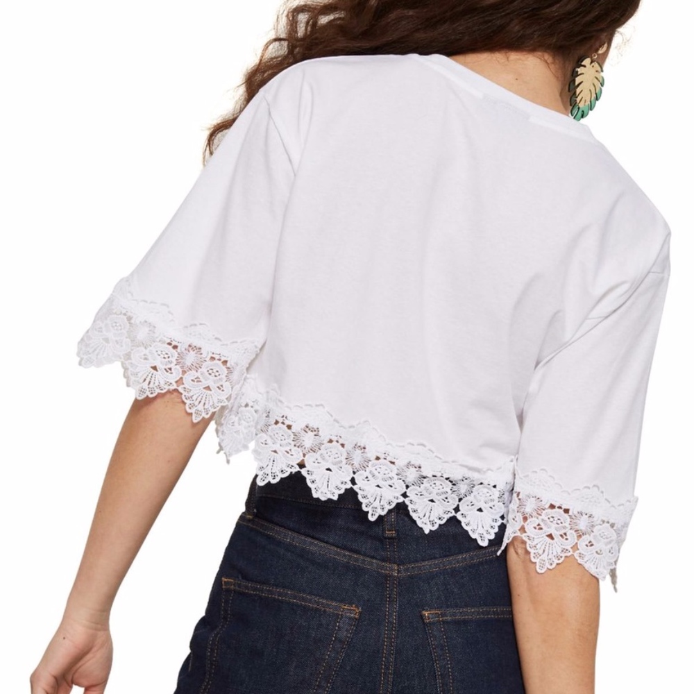 NWT TOPSHOP Boxy Lace Trim Top White size 8 medium - Picture 2 of 7